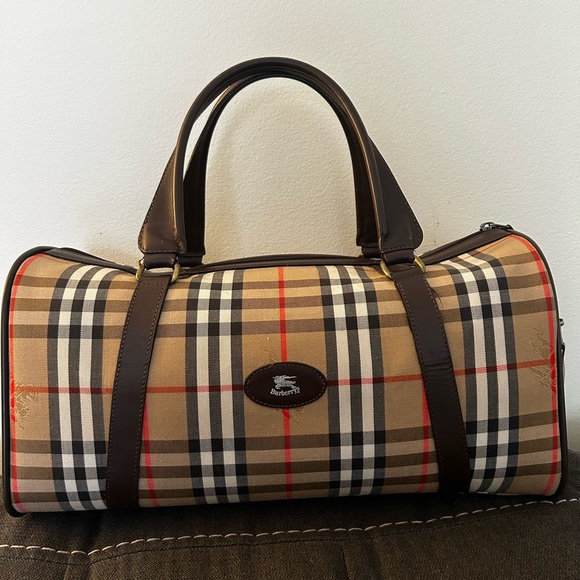 Burberry Other - Burberry Haymarket Boston Tan Duffel with Brown Leather Trim 10H x 19W inches